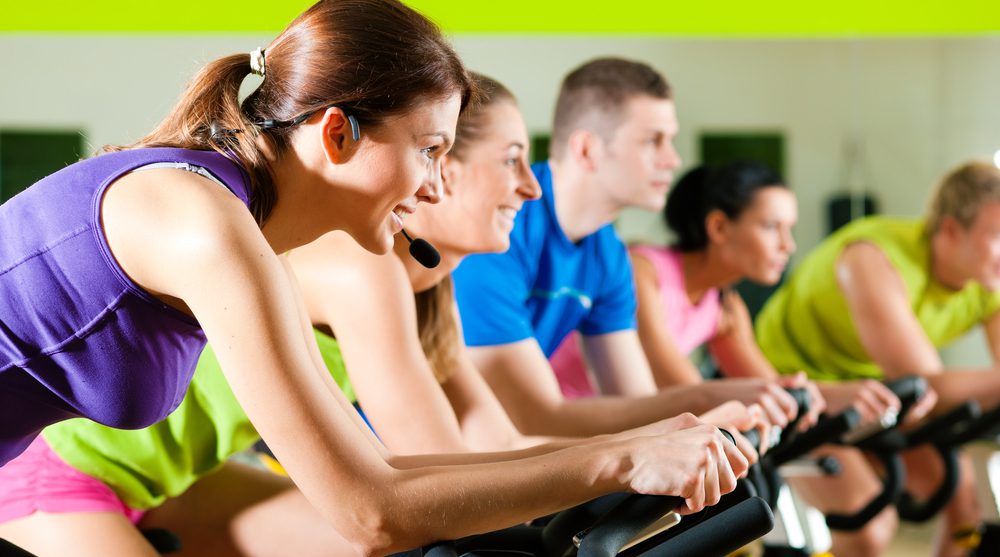 Indoor cycling in gym